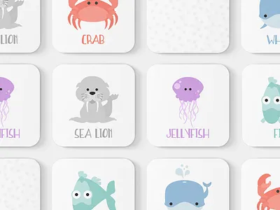 Sea Animals Toddler Match Game animal illustrations crab jellyfish memory game sea animals sea lion toddler game under the sea whale