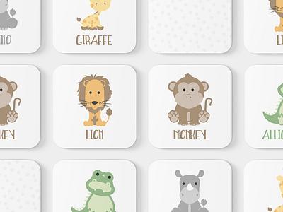 Safari Animals Toddler Match Game alligator animal illustrations baby animals giraffe kids art kids game lion memory game monkey rhino safari animals toddler game