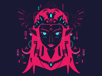 Princess Zelda blue fluo hyrule illustration link pink princess romain sentenac triforce vector zelda