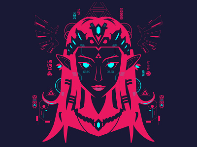 Princess Zelda blue fluo hyrule illustration link pink princess romain sentenac triforce vector zelda