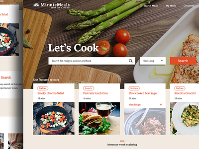 Minute Meals Home chef cook cookbook food home homepage search ui ux web website