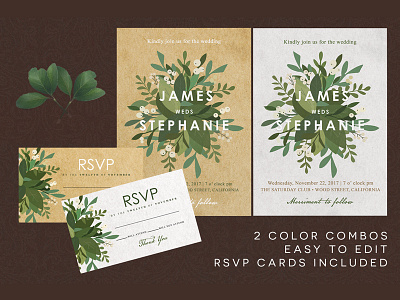 Minimal Floral Wedding Invitation card classique elegant floral green invitation invitations minimal modern watercolor wedding white