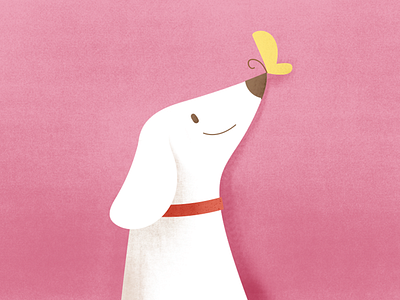 A white dog and a yellow butterfly butterfly dog