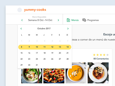 Weekly Menu Explorer bar calendar date dropdown menú ui ux