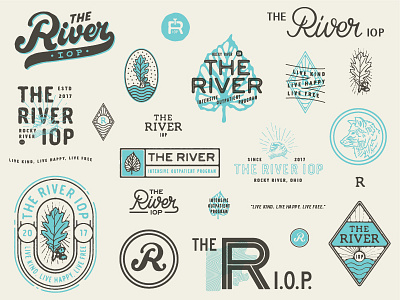 The River IOP crest hand shake leaf leaf illustration logo oak oak leaf rehab rehabilitation rehabilitation center river typography