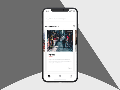 Explore Screen app cards design iphone x travel ui user interface ux