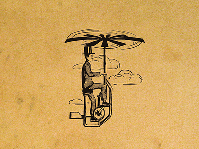 Steampunk flying machine drawing fly gentleman hand drawn logo machine rustic steampunk vintage