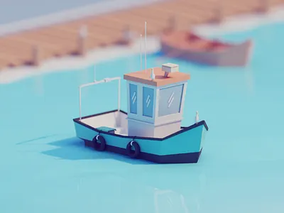 Low poly fishing boat b3d blender boat fishing isometric low poly ocean render sea