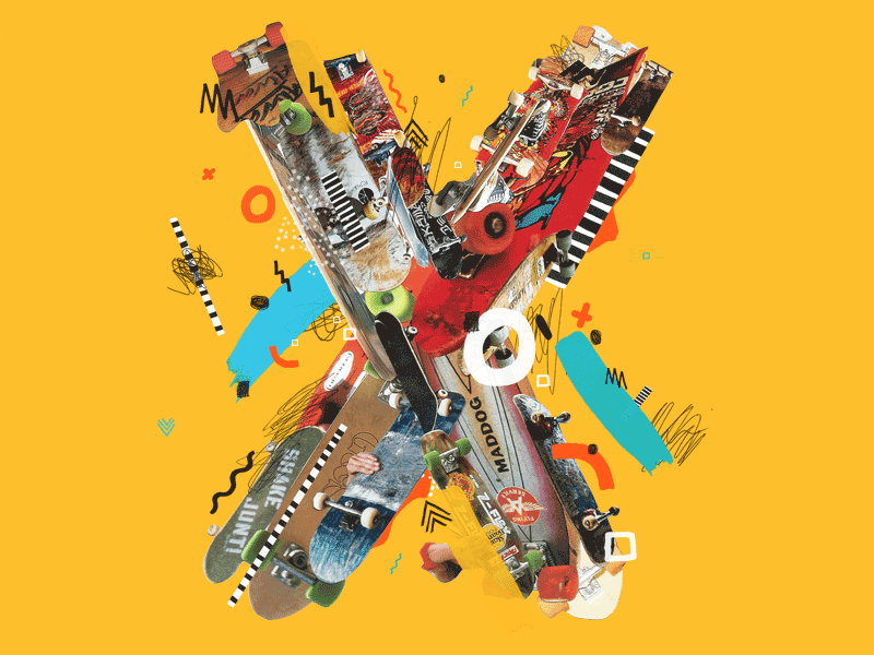 X Games collage custom typography design skateboards type typography
