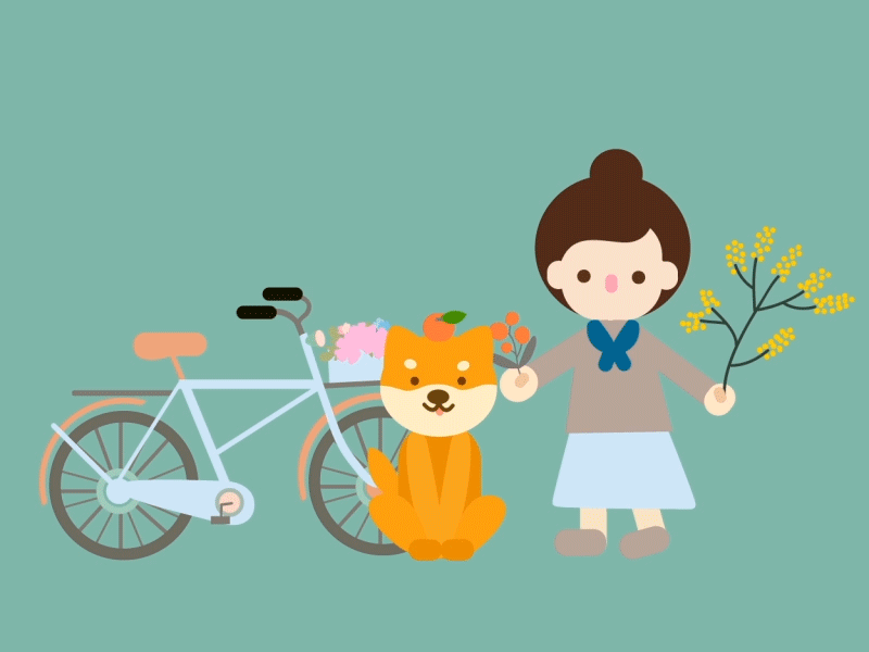 Girl & Shiba & Bike 2d animation dog gif girl shiba spring