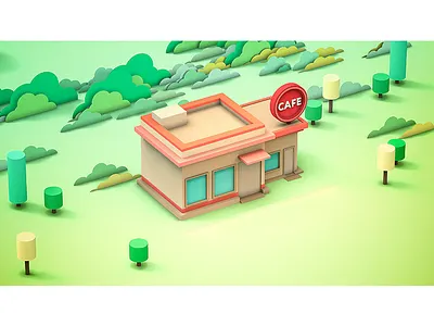 Cafe (rebound) 3d cafe clayrender flat food lowpoly modeling rebound restaurant resume tolitt wip
