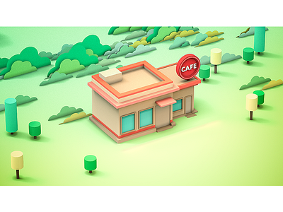 Cafe (rebound) 3d cafe clayrender flat food lowpoly modeling rebound restaurant resume tolitt wip