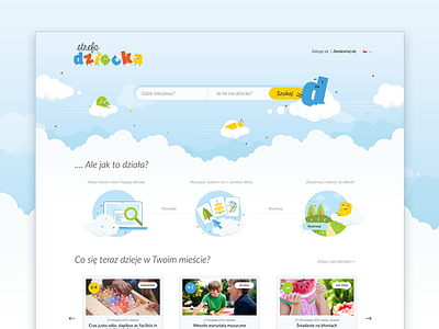 Kids zone design cartoon clouds draw kids landing page search website