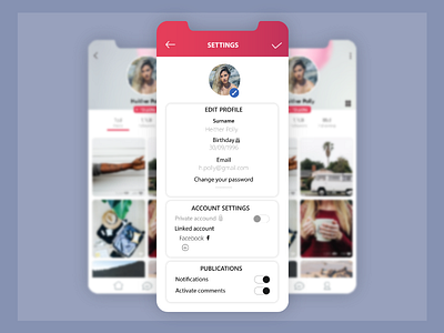 Settings - Daily Ui 07 7 app daily ui daily ui challenge iphone x profil profil settings purple red settings ui user profil
