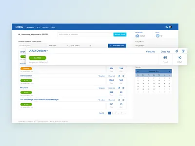 Dashboard ERIKA dashboard hr software recruitment ui ux