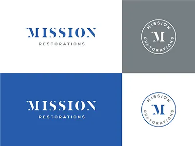 Mission artangent blue custom letters logo logotype mission restoration stencil wordmark