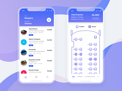 Bus ticket | selection process app bus destination ios iphonex return search ticket