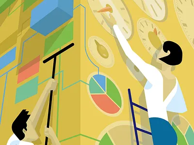 Estimation Process Illustration clock estimation illustration simple vector woman