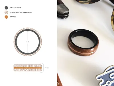 Custom Wedding Band bison buffalo copper husband ring rustic wedding wedding band wife wood