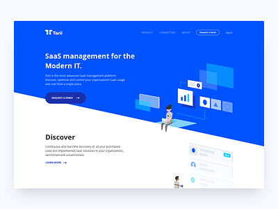 Torii HQ blue flat homepage illustration isometric it landing saas torii