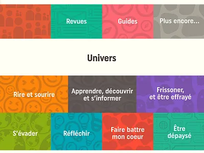Design interface univers & catégories livres interface