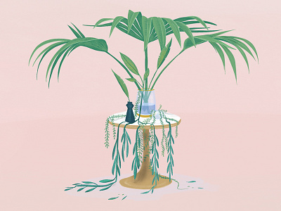 Fan Palm leaves botanic decoration green illustration interior leaf leaves nature palm pink pots table