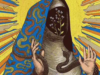 Sanctae Hildegardis halo hildegard von bingen illustration myrtle poster illustration rapture saint saint hildegard serpent visions