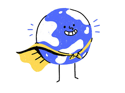 Happy Earth cape character design globe illustration smile super texture world