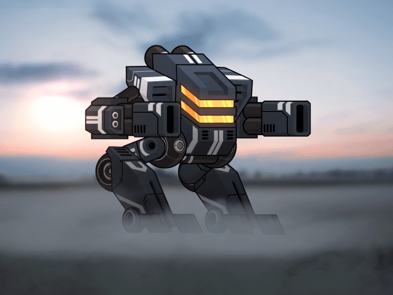 2D Mech Idle Animation 2d animation dark fog game glow mech scifi sky sun