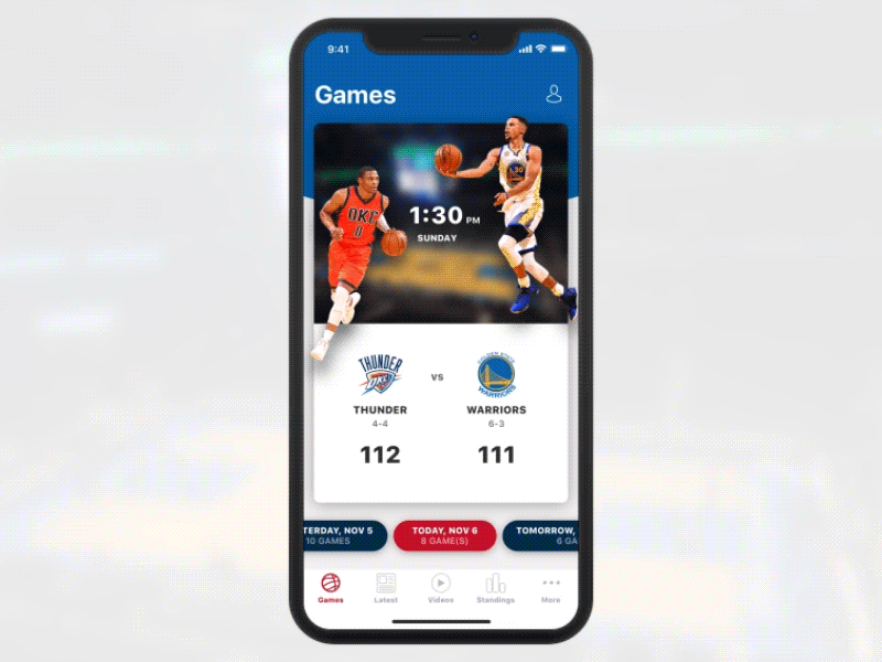 NBA app redesign - interaction part 1 basketball card gesture information nba okc swipe ui video