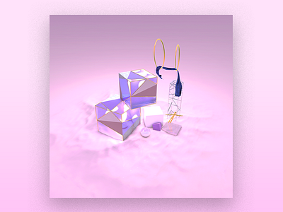 Abstract cubes 3d abstract color material matte object render simple transparent