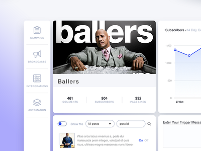 b a l l e r s ballers campaign charts dashboard data messages post ui ux widgets