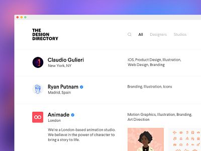 The Design Directory clean designers directory list minimal simple studios ui ux web
