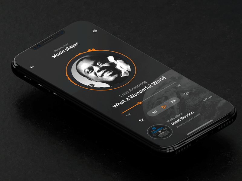 Aerial player application dark design industrial iphonex music player ui ux