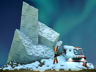 Apres Ski 3d after apres c4d cold illustration modeling mountain night ski snow winter