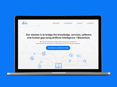 Landing page design for iBriz ai artwork blockchain consultation landing sketch webpage website