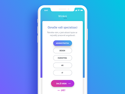 Winkni Specializations | Winkni Job Swipe benda color dribbble filip benda form gradient interface invite iphone x job screen ux