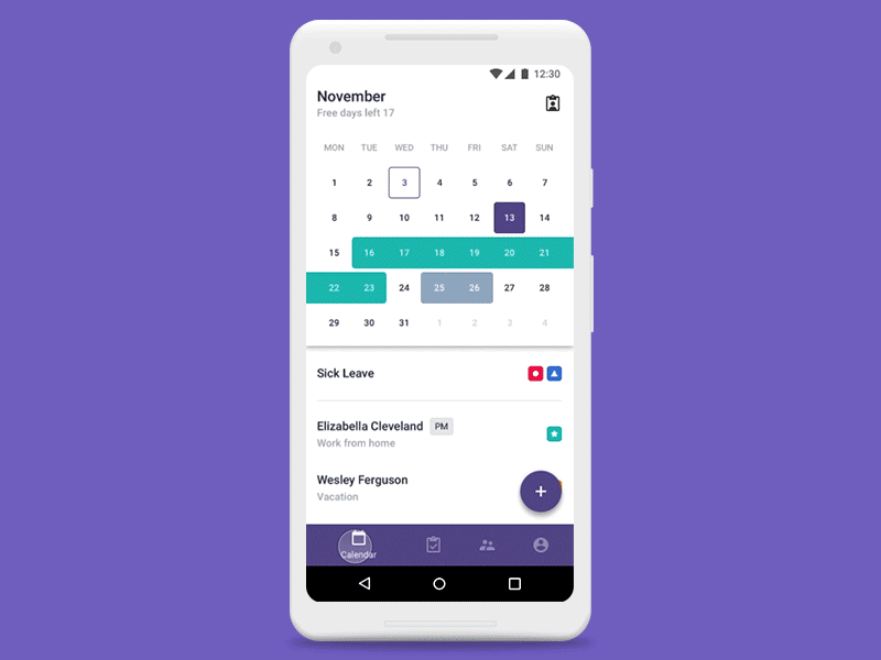 Leave Manager (Android) android animation interaction leave manager material design pczohtas productivity ui design ux design