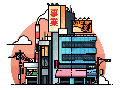 Japanese Storefronts - 80's style architecture building flat icon japan minimalist store urban vector