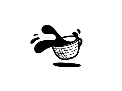 Spilt coffee black and white bw cartoon coffee illustration ink line art lines minimal