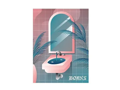 BØRNS - FADED LOVE bathroom borns børns dreamy faded fish leaves love mirror palm. trees pastel sink