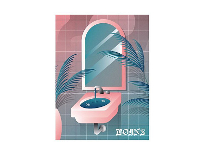 BØRNS - FADED LOVE bathroom borns børns dreamy faded fish leaves love mirror palm. trees pastel sink