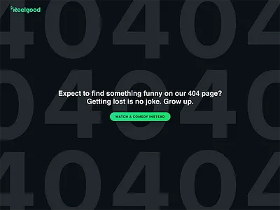 A Reelgood 404 404 desktop error page sans serif svgs web design