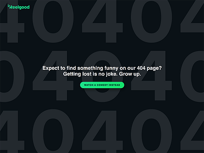 A Reelgood 404 404 desktop error page sans serif svgs web design