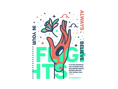 Flights. badge believe clouds flower graphic design logo hand illustration lettering stars typography