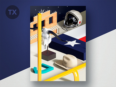 Jetty State Scene: TX 3d diorama flag football longhorn nasa scene skull still life texas theme tx