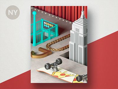 Jetty State Scene: NY 3d building chain diorama new york nyc scene skateboard still life subway theme