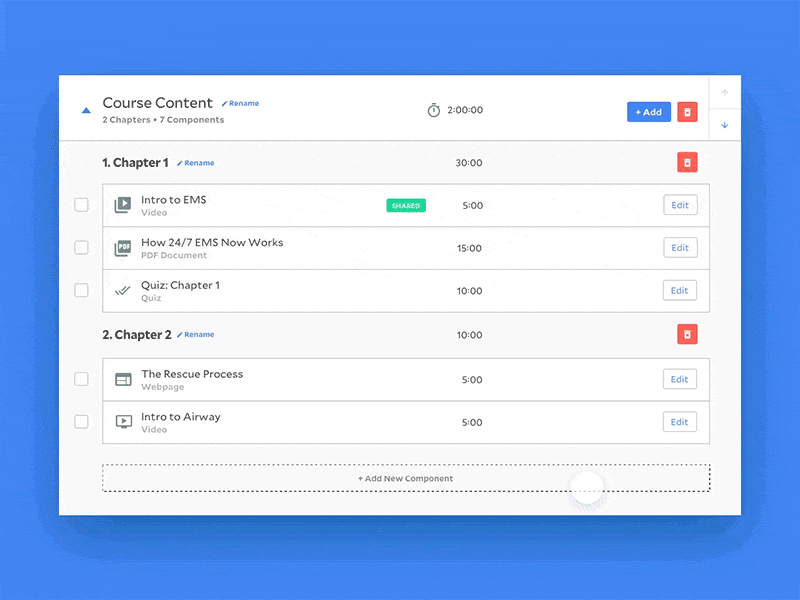 Course Builder UI animated animation builder drag and drop education humanist mallory principle sans ui