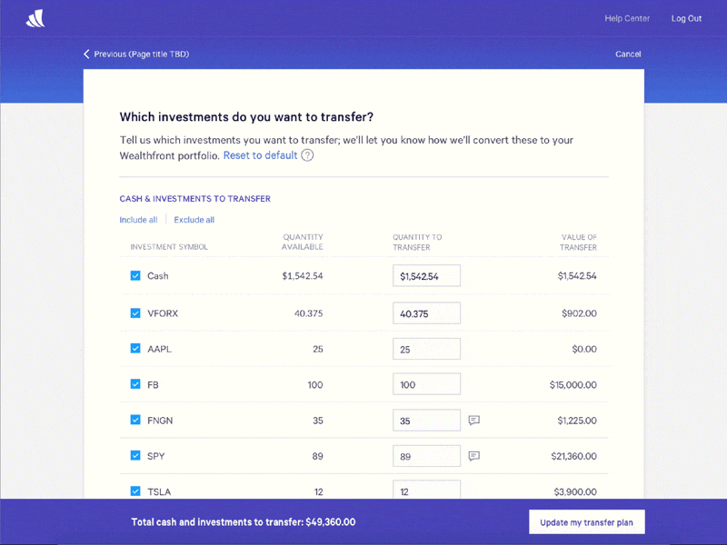 Rough header/sticky footer transitions animation prototype wealthfront