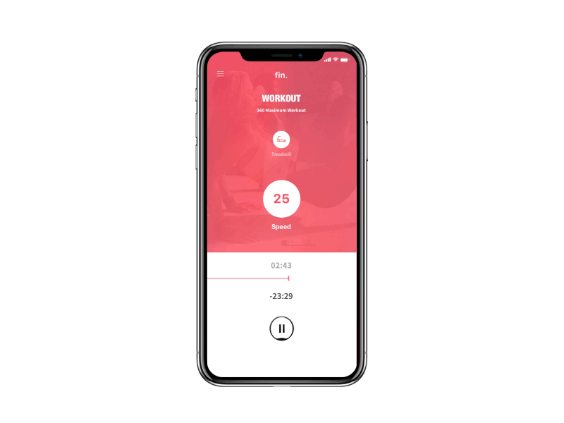 Fin - Fitness Speed Change fitness music red treadmill ui ux video white workout